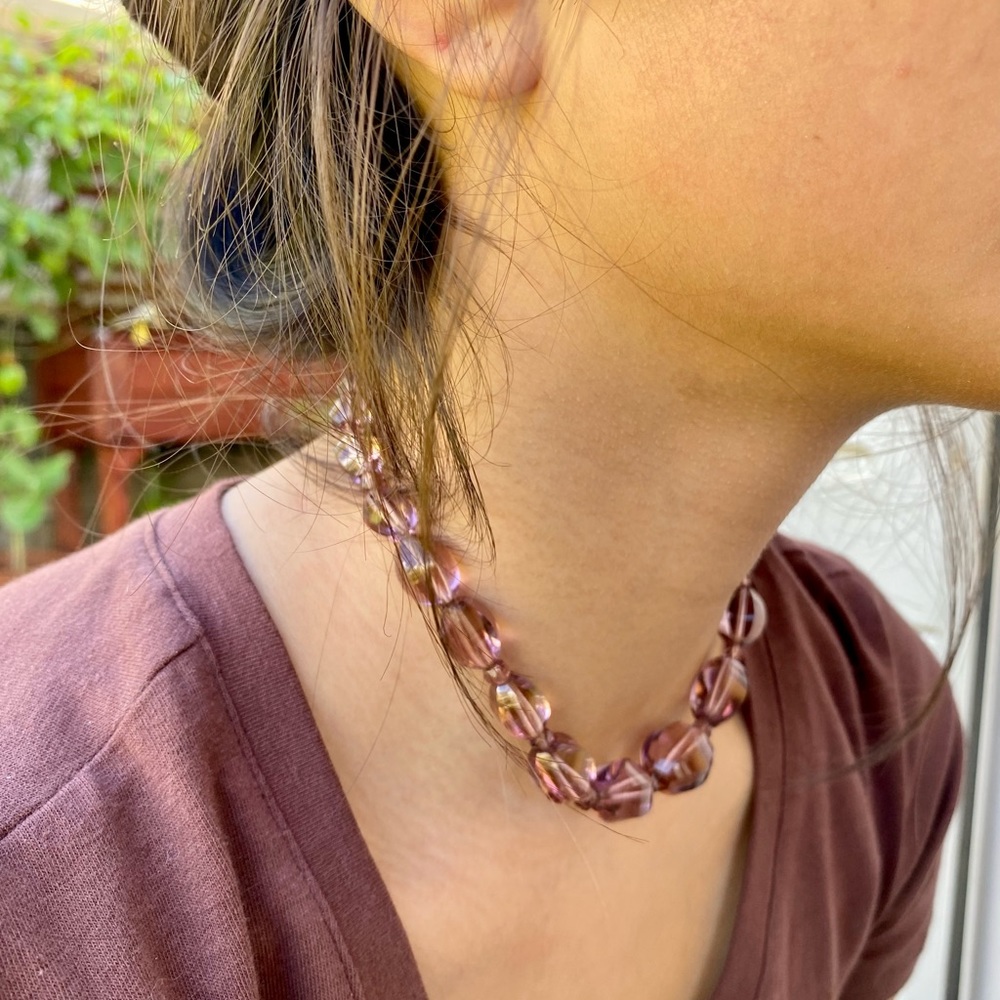 Vintage Purple Glass Facetted Beads Choker Necklace
